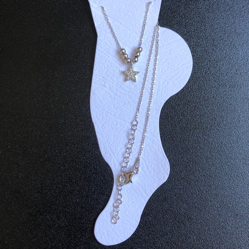ANKLET 925 Silver star cz with silver beads charm - Picture 2 of 5